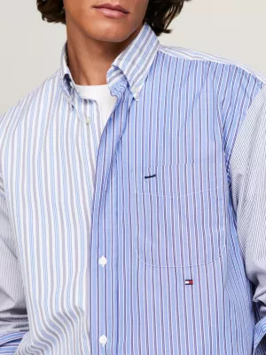 Camisa clássica de corte regular com listras em blocos de cores