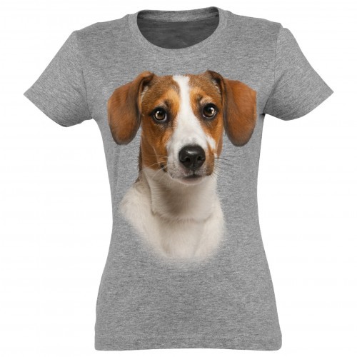 Camiseta feminina Jack Russell, cinza
