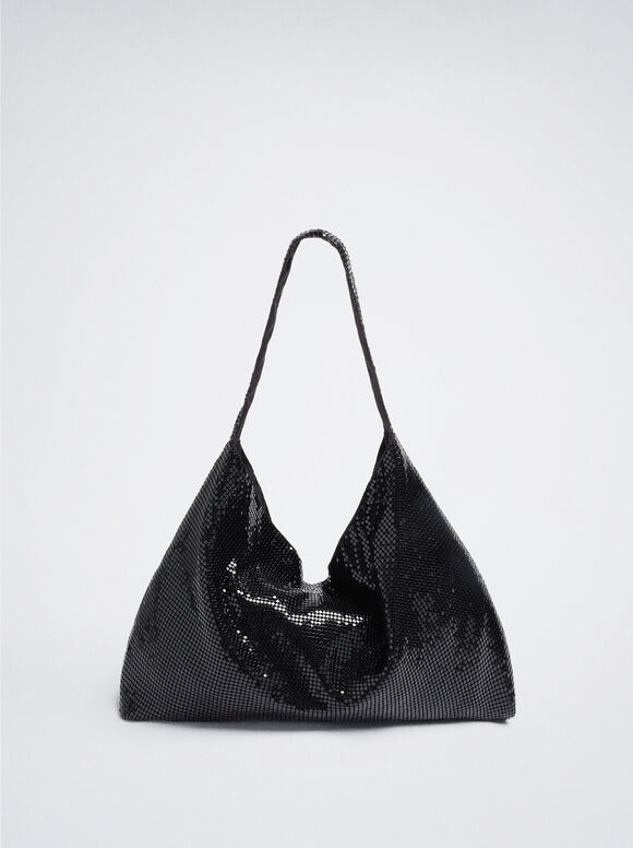 Bolsa de ombro em malha trançada - Preta