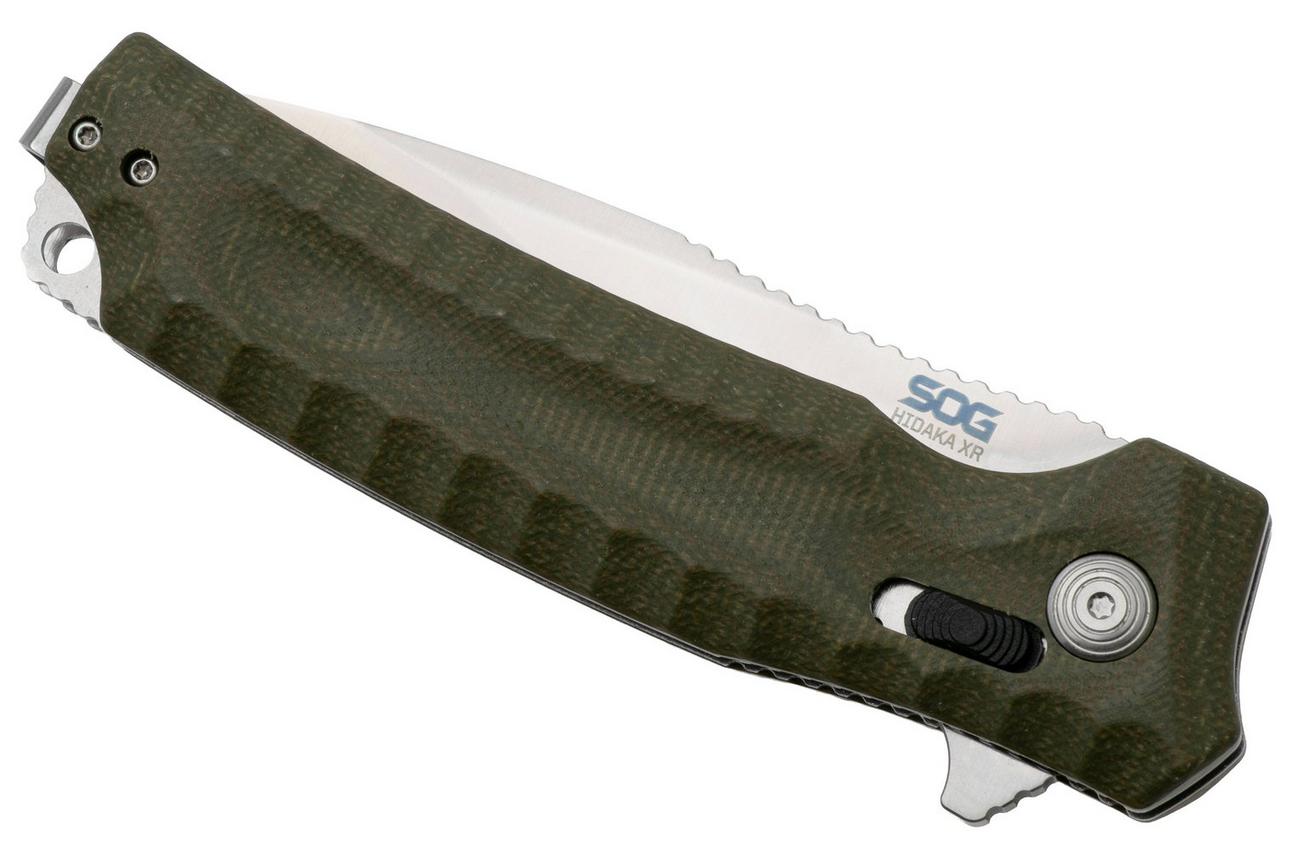 SOG Hidaka XR 12-27-09-57 Satin Cryo 3V, Green Micarta, zakmes