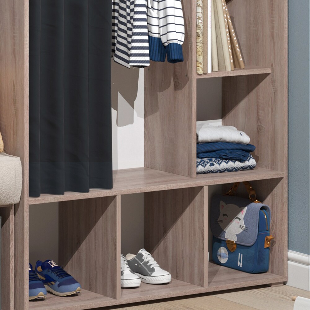 Vicco Kinderkleiderschrank Kinderzimmerschrank Kindergarderobe Luigi Sonoma 106 x 178 cm modern Schrankregal Jugendzimmerschrank Organizer Vorhang Kleiderstange Fächer Aufbewahrung Spielzeugablage