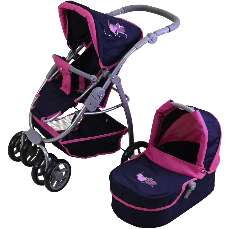 knorr toys® Puppenwagen Coco - flying hearts blue pink blau