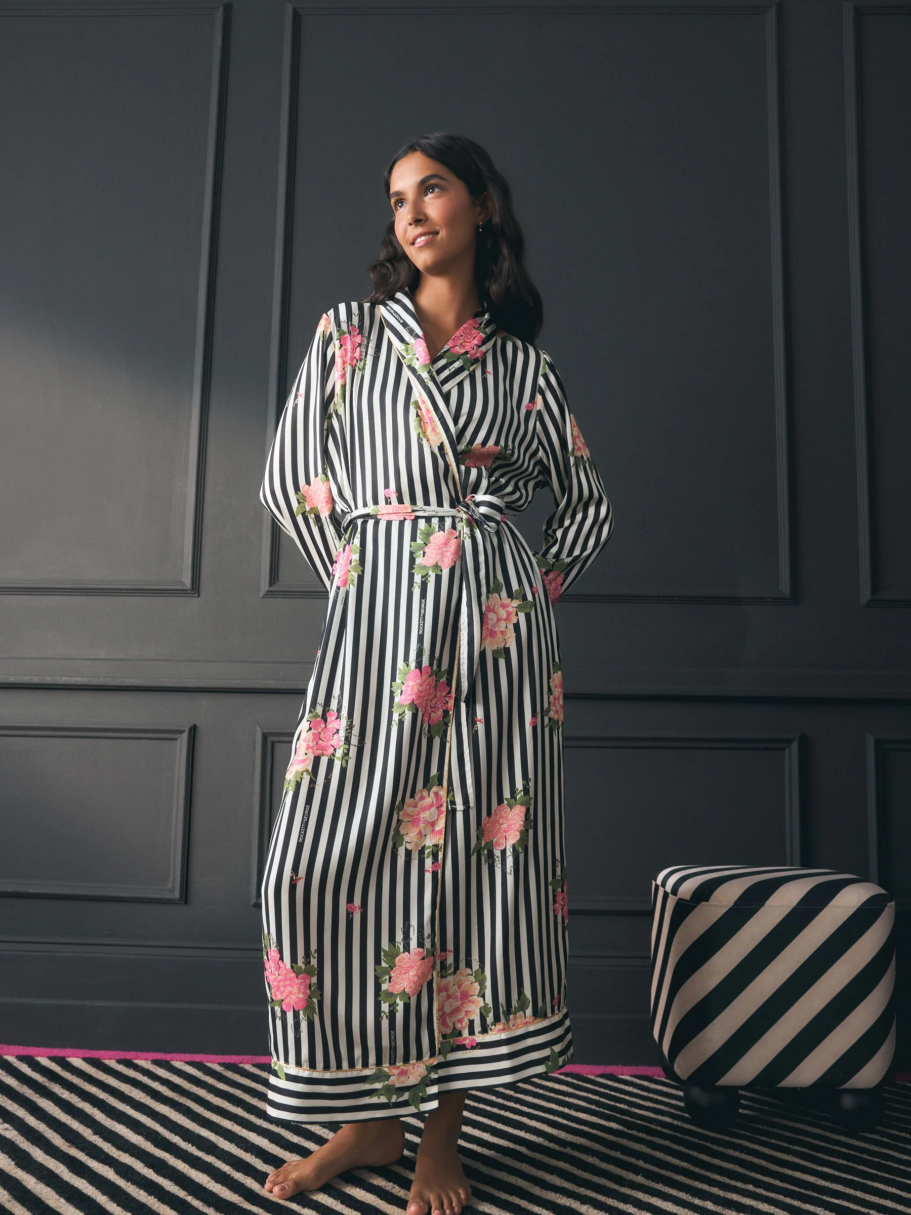 Rockett St George Flower Power Stripe Satin Robe