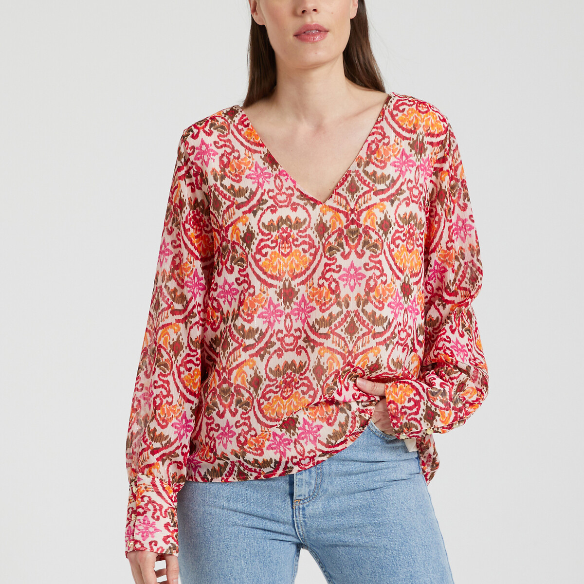 SOMENTE<br>Blusa estampada com decote em V