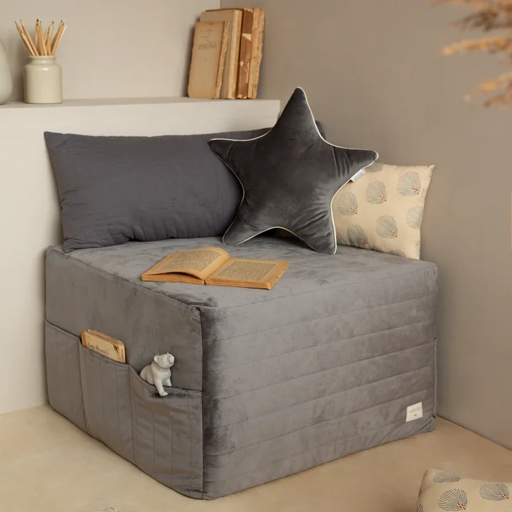 Nobodinoz - Sleepover Faltmatratze und Hocker, 57 cm, slate grey