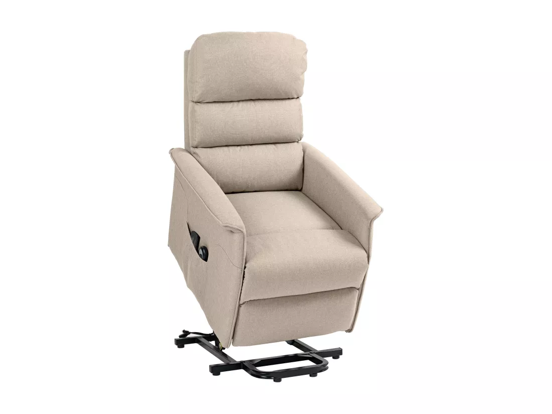 Fauteuil releveur inclinable massant chauffant - 2 télécommandes, roulettes, pochette - tissu beige chiné