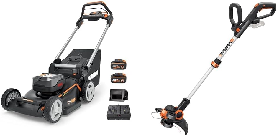WORX WG749E Akku Rasenmäher 40V (2x20V) & WG163E.9 Akku Rasentrimmer 20V – Rasen