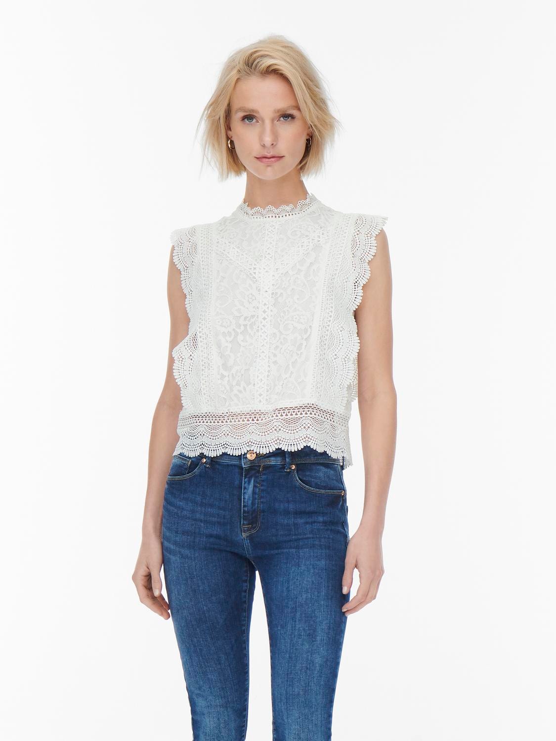 ONLY Spitzenshirt »ONLKARO – Spitzentop mit Stehkragen für elegante Looks«, regular fit, feminin, Web, Materialmix, hochgeschlossen