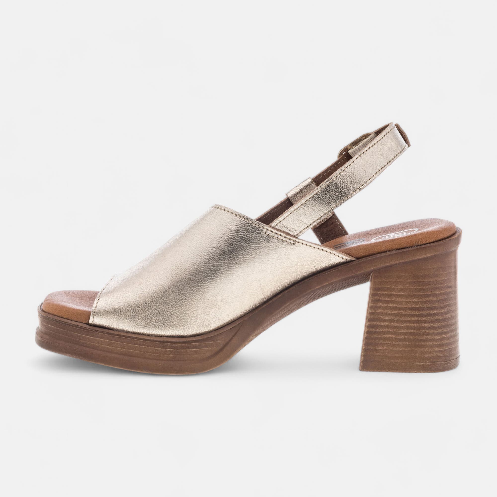 Nu-pieds à talon compensé Femme en cuir or