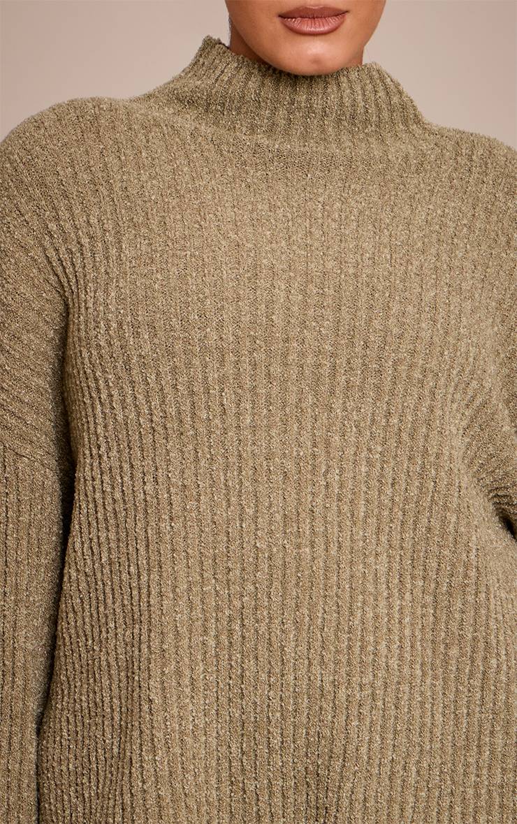 Kaki Synthétiquell Oversize En Maille Bouclée Côtelée Grande Taille
