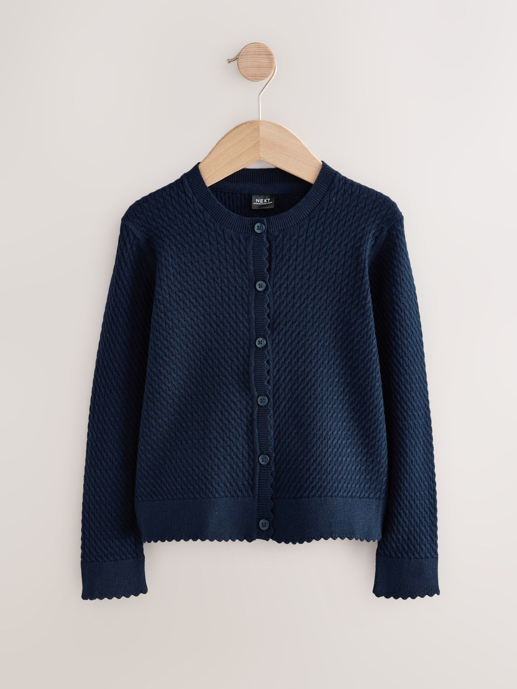 Marineblauw - Schoolvest met kabelmotief van katoen (3-16jr)