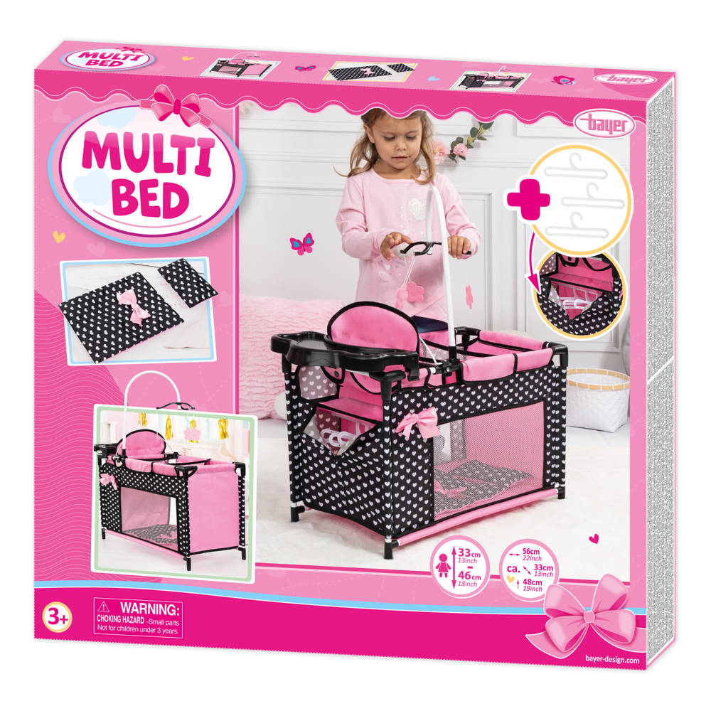 Poppenbed multifunctioneel - zwart/roze