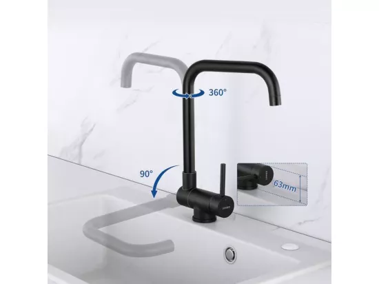 Lonheo Max 2pcs Mitigeur Cuisine Rabattable Pivotant 360°,avec Poignée Pliable Contre Fenêtre,Mitigeur Evier Eau Chaude Froide ,Noir,EU Modèle