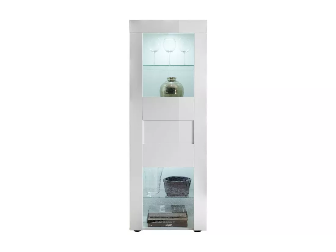 Vitrine à LED 1 porte bois laqué blanc brillant Lubi