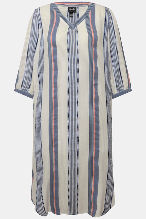 Kaftan, Musterstreifen, Oversized, V-Ausschnitt, 3/4-Arm