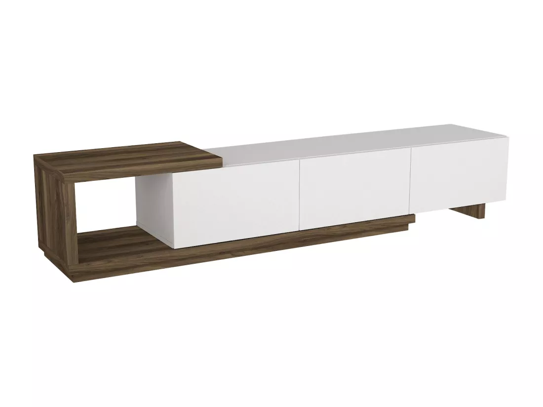 Meuble TV avec 3 tiroirs et 1 niche - Blanc et naturel - DUKIAN
