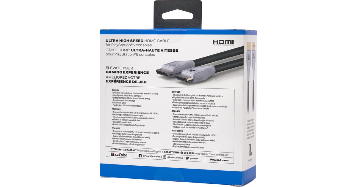 PowerAUltra High Speed HDMI-kabel voor PlayStation 5, 3 meter  (Zwart/wit)