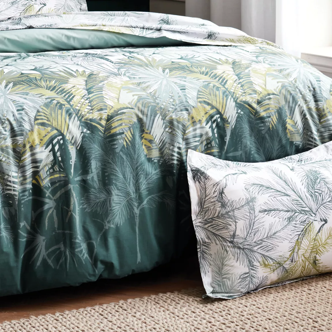 Taie d'oreiller rectangulaire percale de coton (50 x 70 cm) Trinidad Mousson Verte