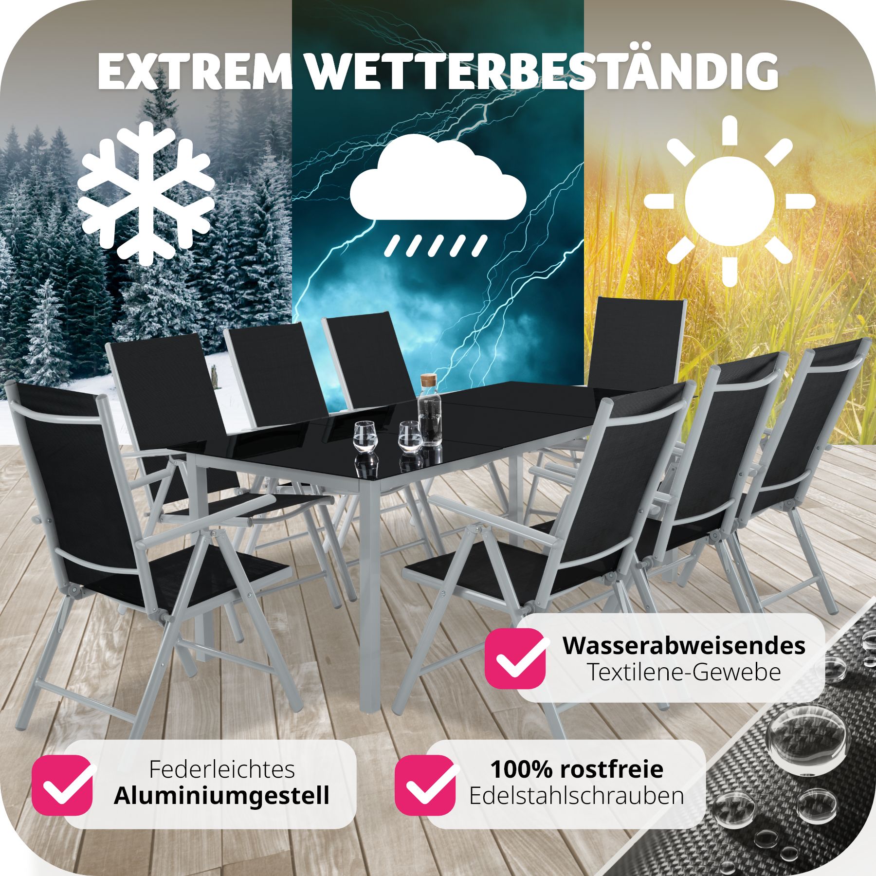 tectake® 8er Set Gartenstuhl, klappbar, 7-fach verstellbare Rückenlehne, 67 x 56 x 105 cm