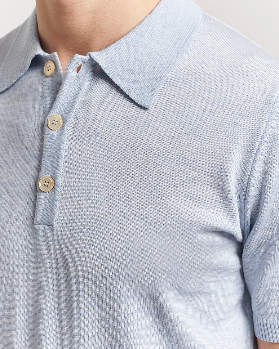 Stenströms Knitted Merino Polo Light Blue