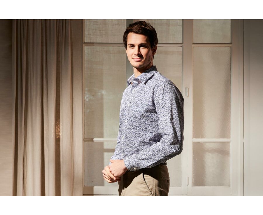 Chemise homme bleue à fleurs blanches - MARCOLIN