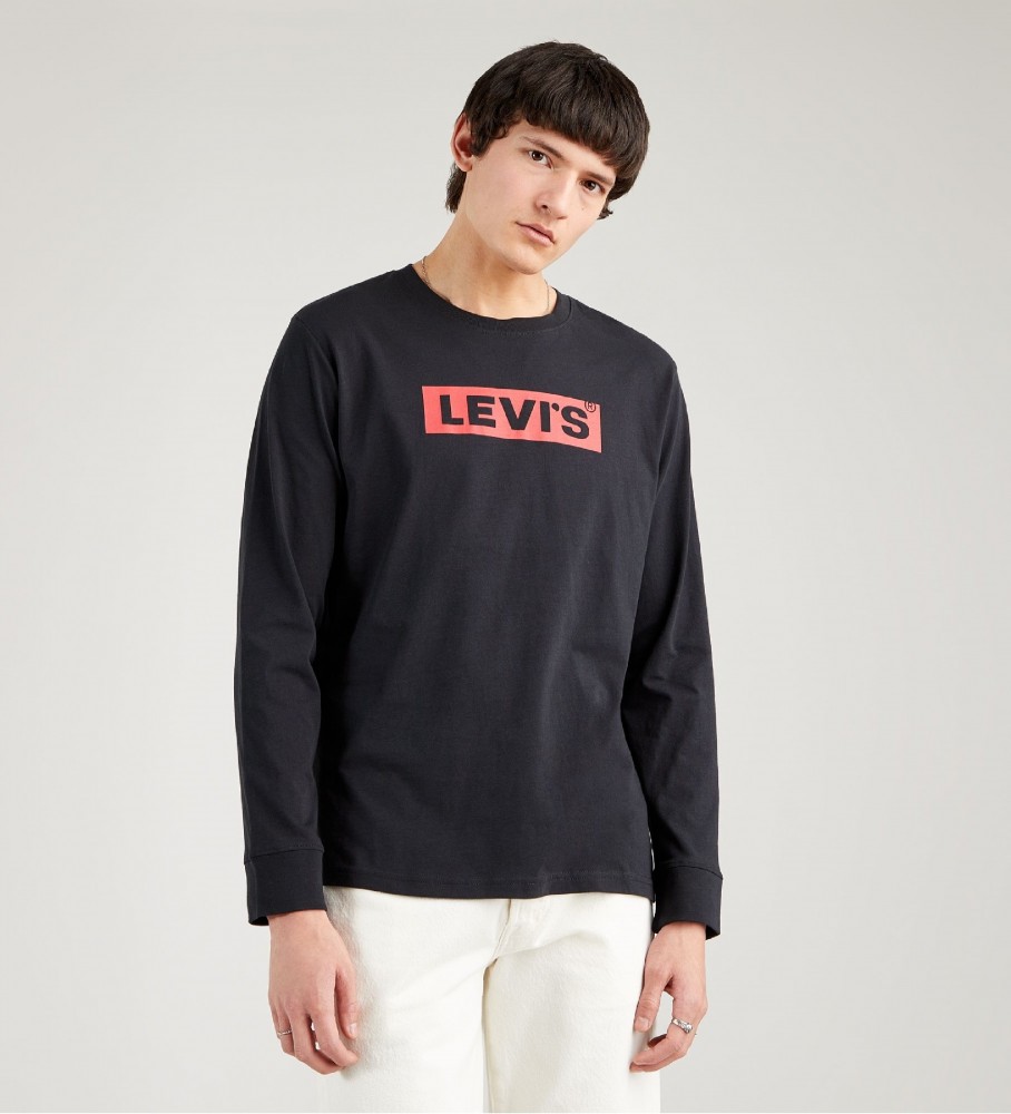 Camiseta Levi's preta de manga comprida com estampa e modelagem relaxada