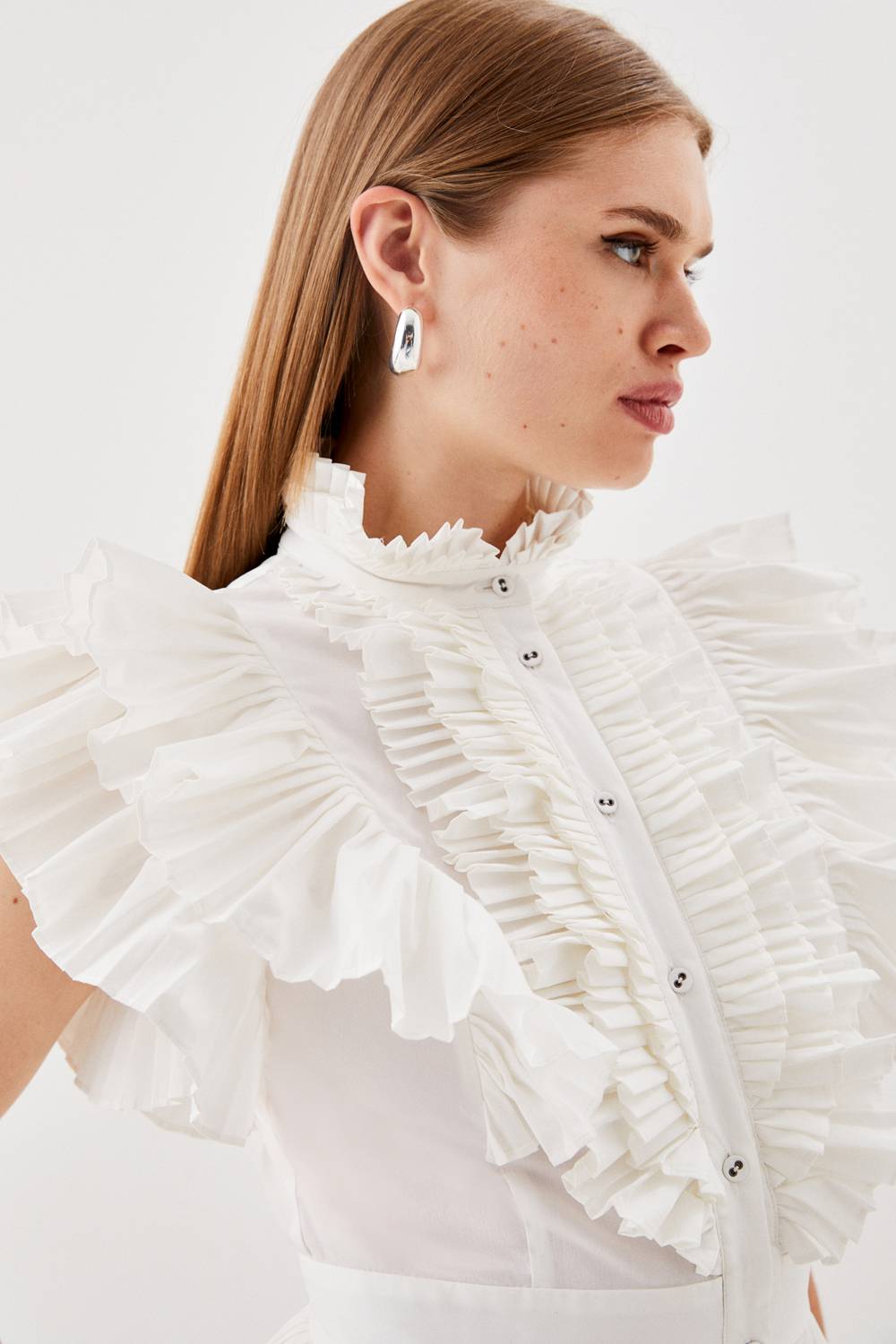 KarenMillen Chemise tissée à manches cap, plissée et à volants