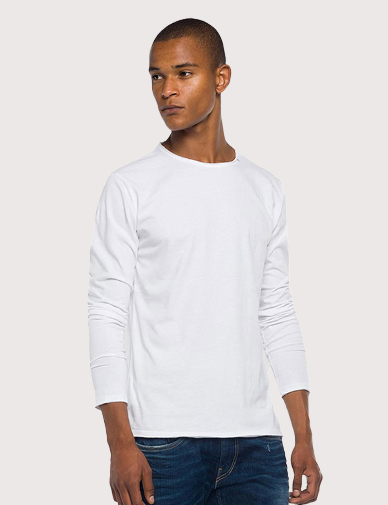 REPLAY T-SHIRT BLANC BASIC À MANCHES LONGUES