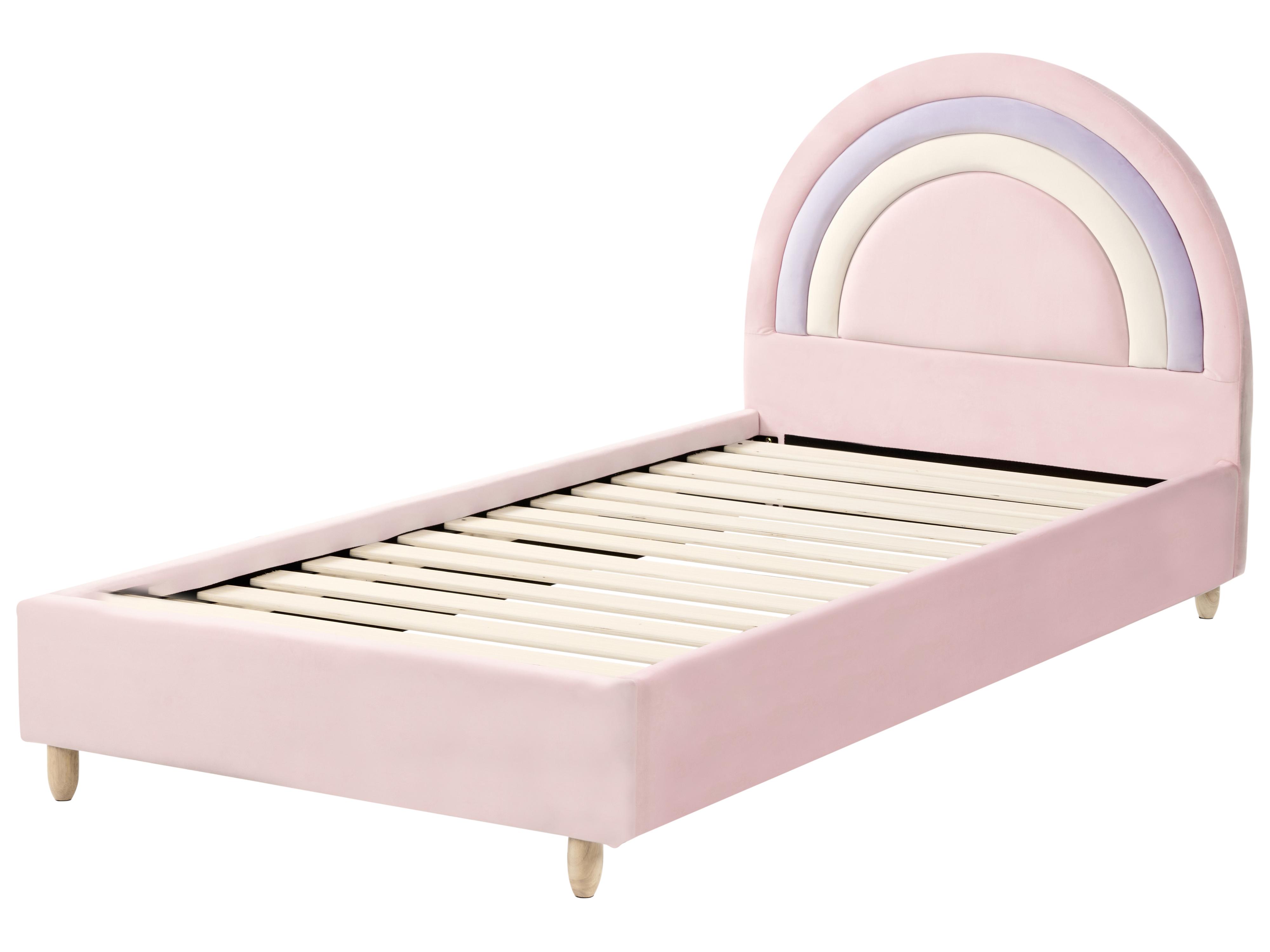 Kinderbed Regenboog Fluweel LANDEILLAU 90 x 200 cm Roze