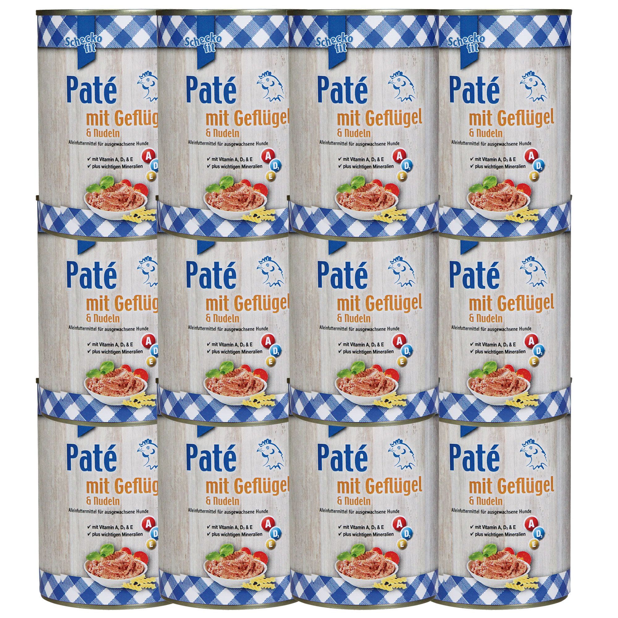 Schecker Nassfutter - cremiges Paté  mit Geflügel - für Hunde mit leckeren Zutaten