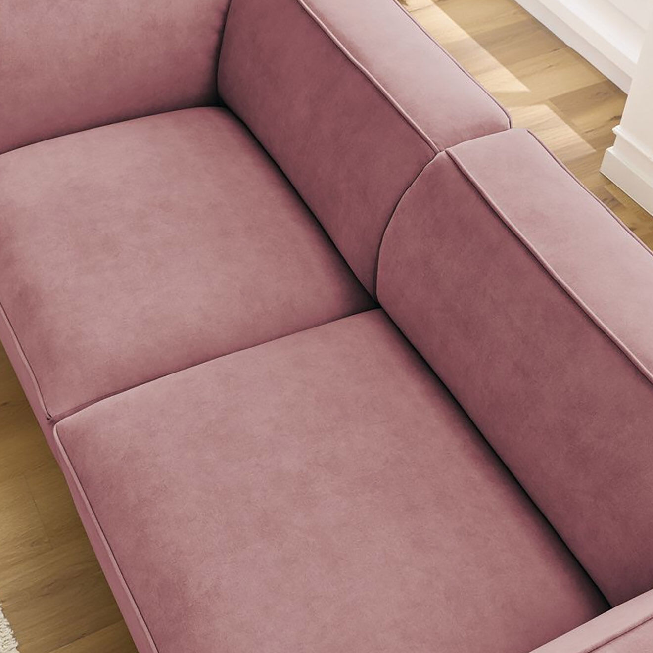 Bobochic Canapé droit fixe 3 places en Velours Molière rose - 233x99x71 cm