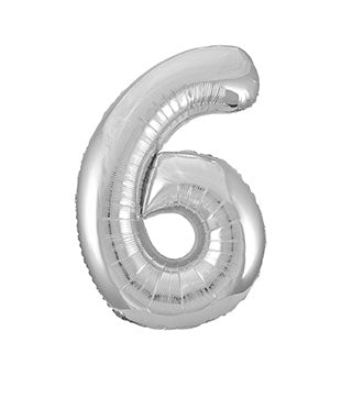 6 Jaar Cijfer Ballon Zilver Leeg 86cm