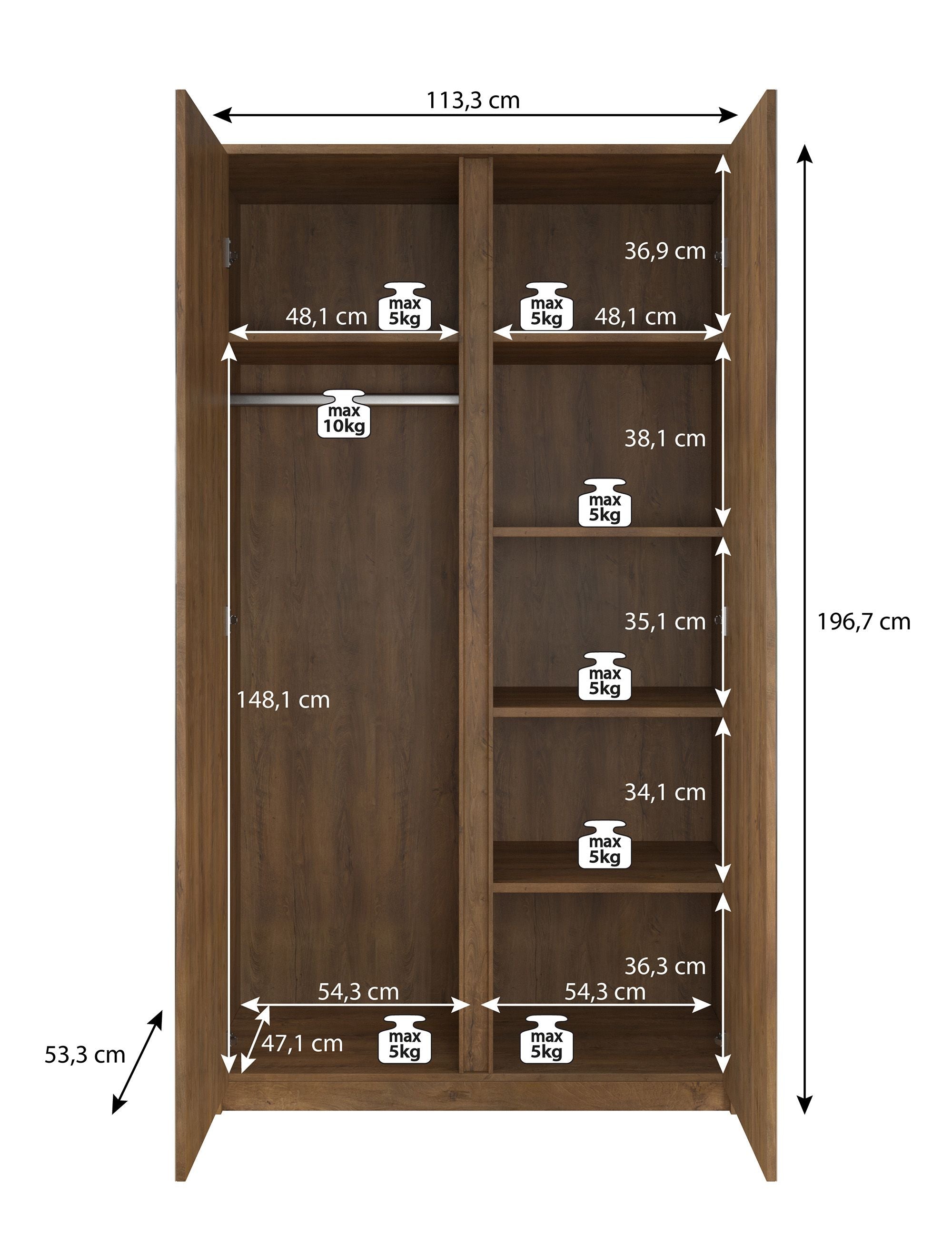 Malibu - Kledingkast 2-deurs - Wit - 113x53x197 cm