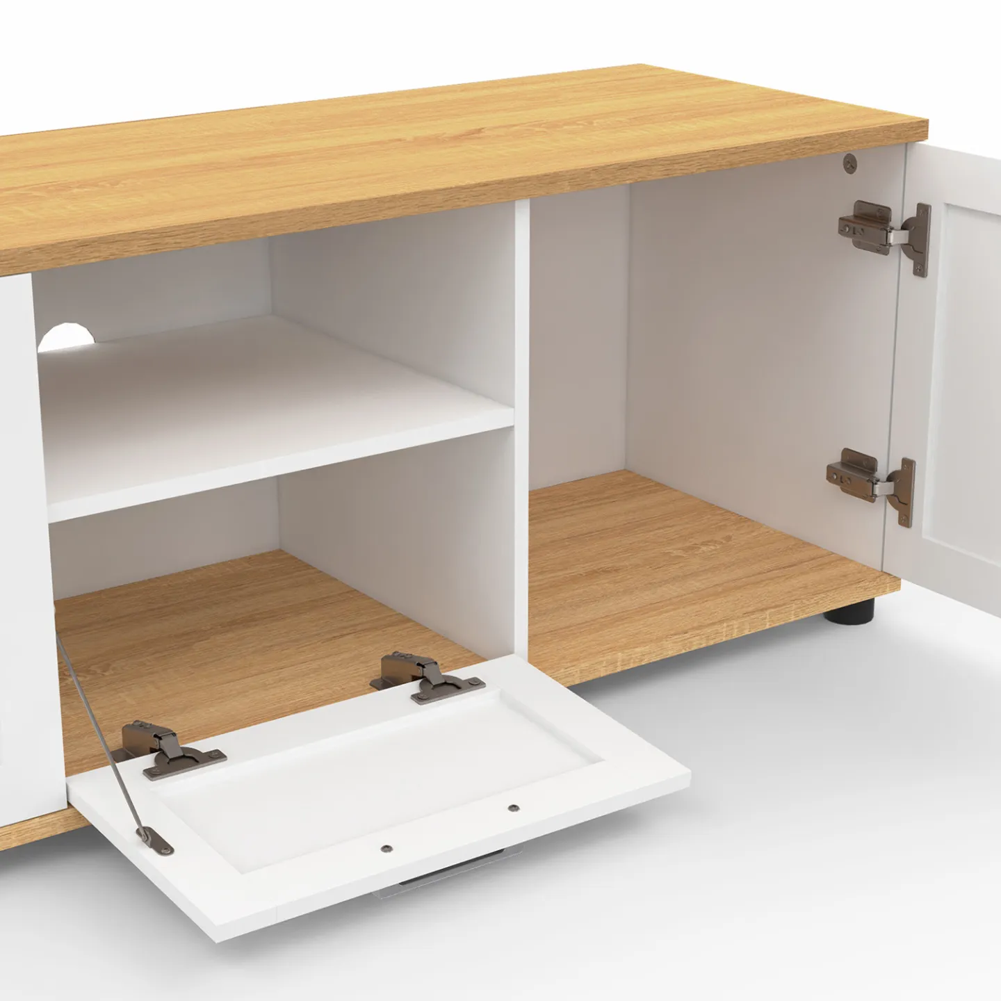 Meuble TV 110 cm VITO avec tiroir et niche blanc et bois