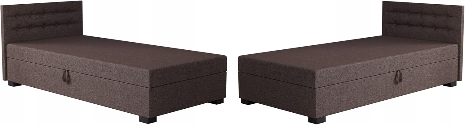 Boxspringbett Olaf 80x200x42 cm mit Taschenfederkern Matratze, Bett mit Matratze, Polsterbett mit Bettkasten, Gepolstertes Einzel Bett, Schlafsofa - Braun