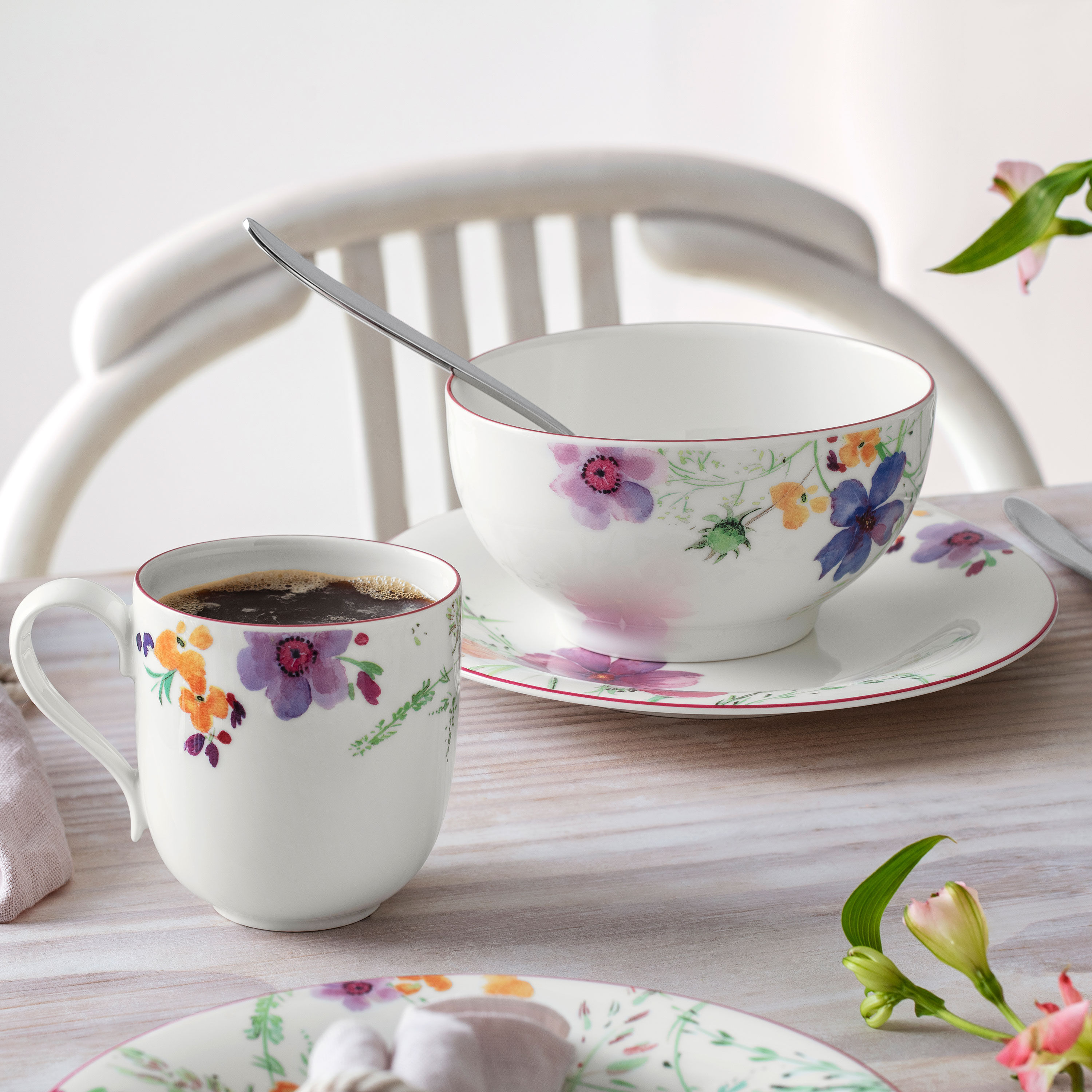 Mariefleur Cereal bowl Multi-colored, 17 oz, Premium Porcelain
