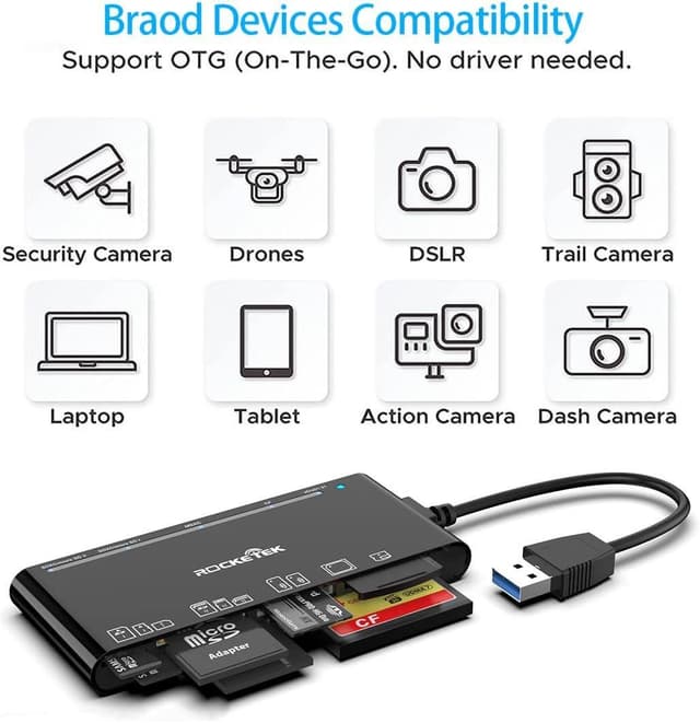 NÖRDIC USB-A kortlæser 7 slot 1xCF, 2xSD, 2xMicroSD, 1xMS, 1xXD UHS-I