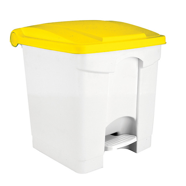 Conteneur HACCP blanc à pédale 30 litres, couvercle jaune