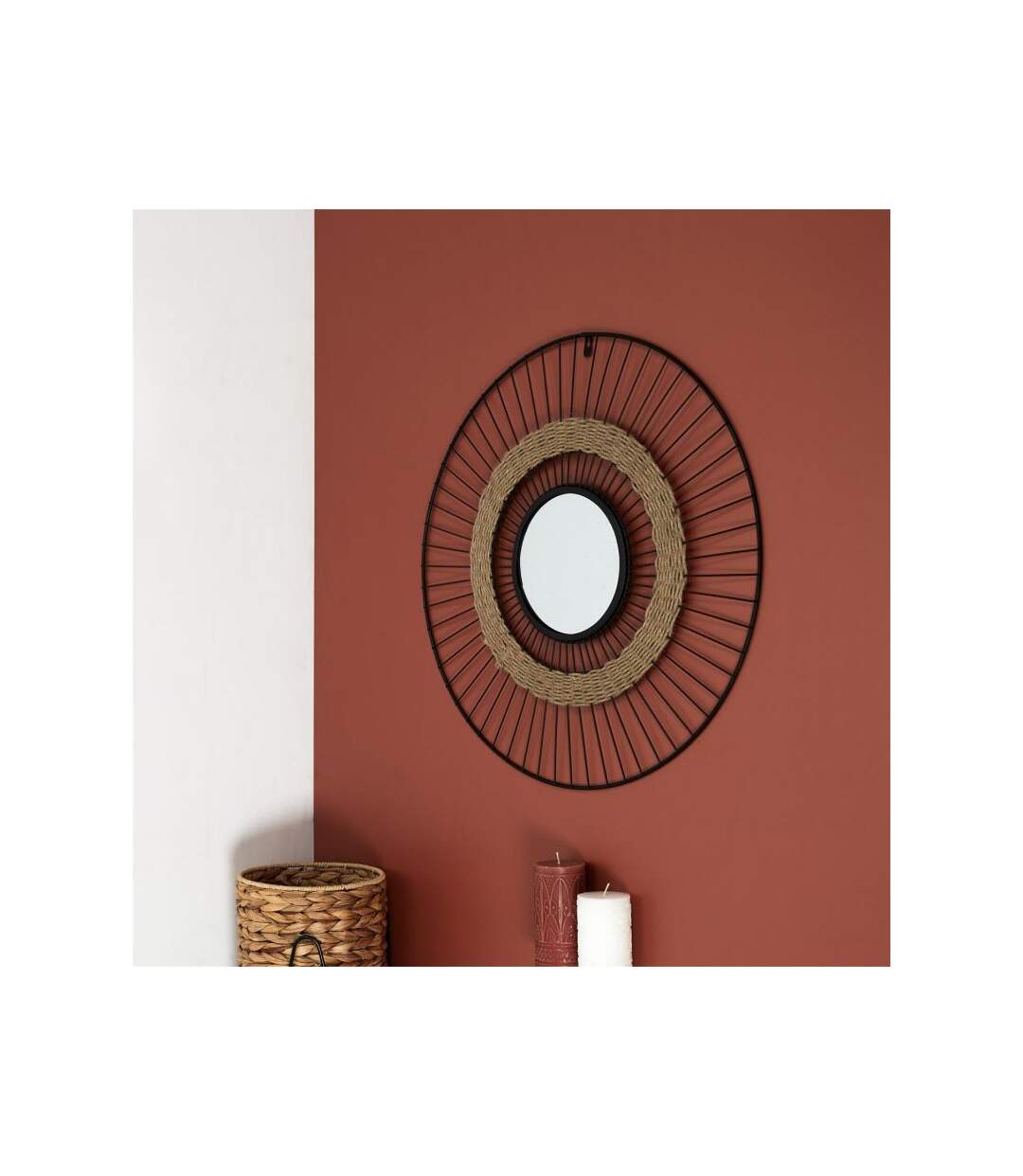 Paris Prix - Miroir Mural Design filaire 60cm Noir & Naturel