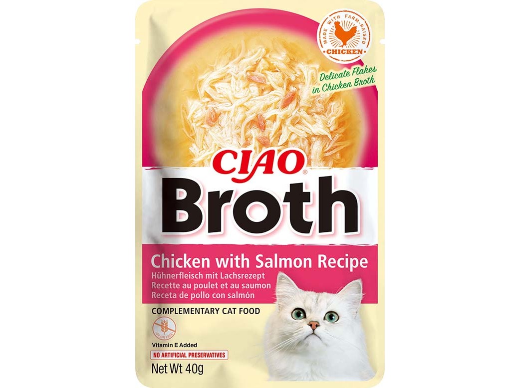 COMIDA HÚMIDA GATO CIAO BROTH FRANGO SALMÃO 40G