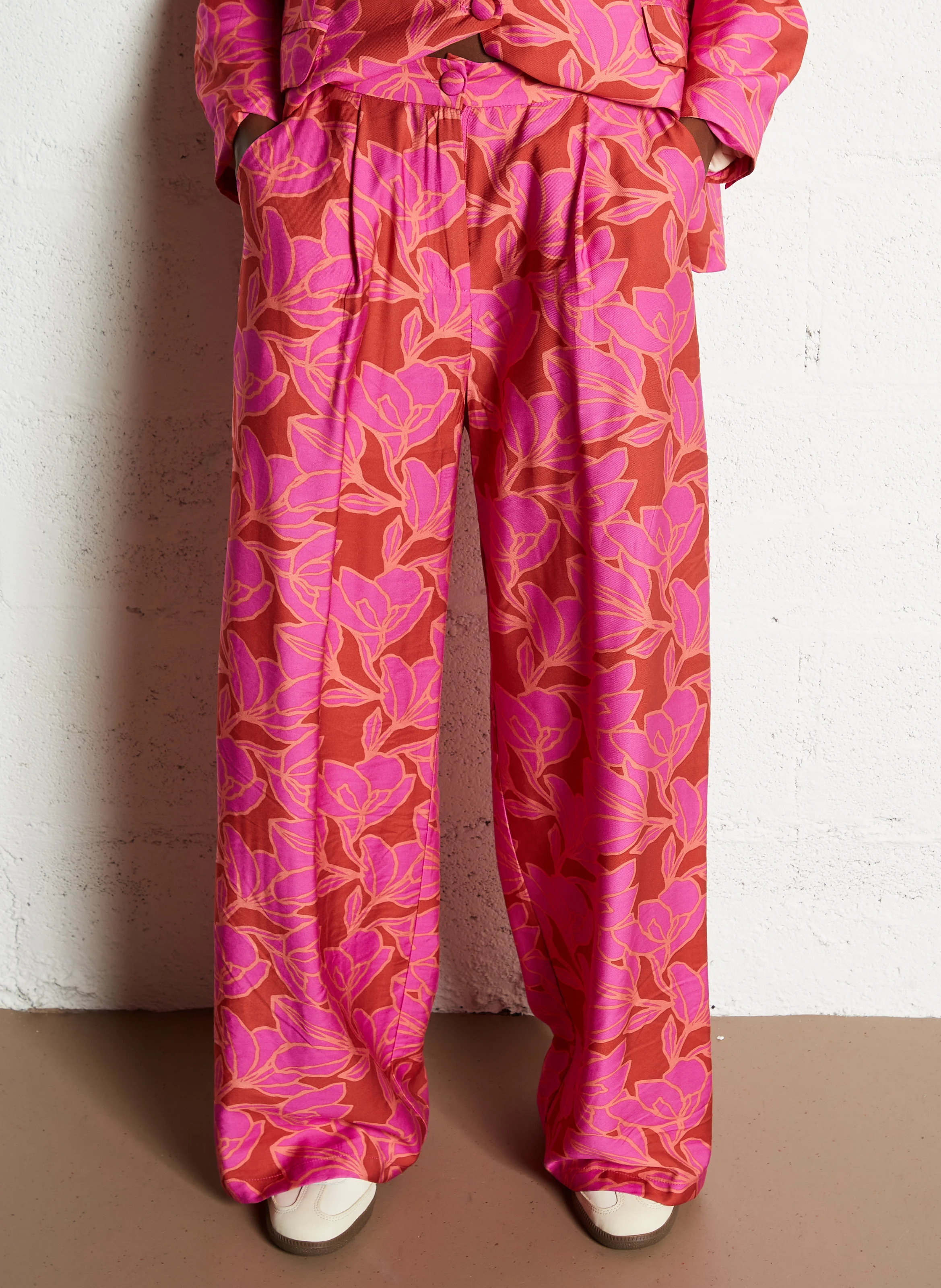 PERLA - Pantalon large taille haute imprimé | Rose
