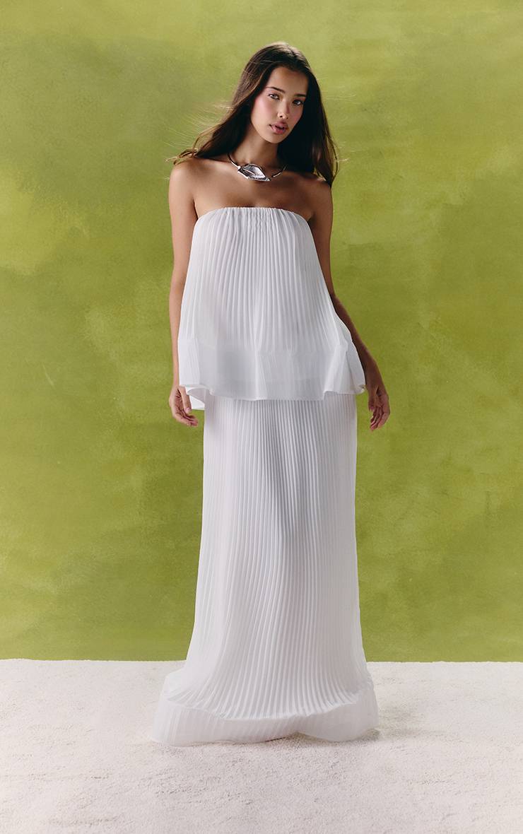 Blanc Jupe Longue Plissée En Mousseline