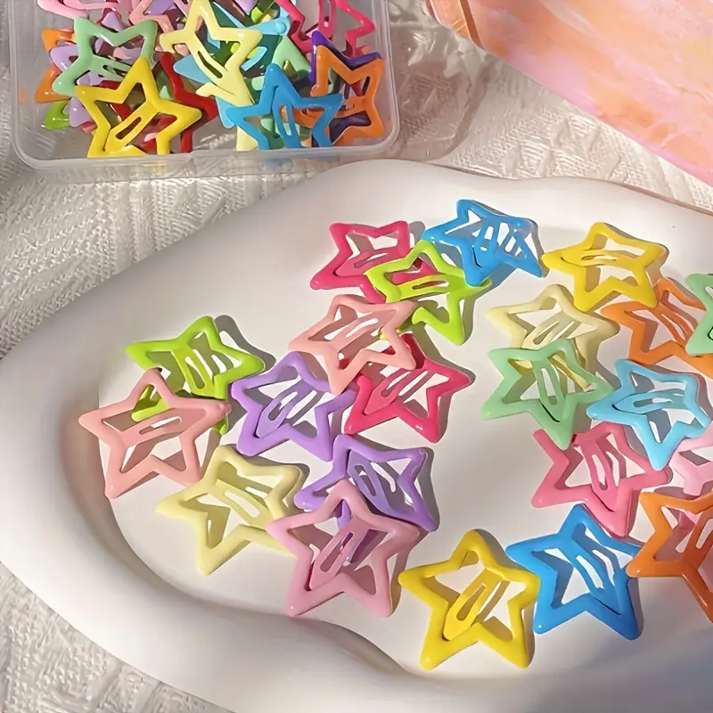 (10er Set) Haarspangen Metall Klammern Neon Clips Glow in the Dark Haarschmuck Fluoreszierend Stern - Bunt