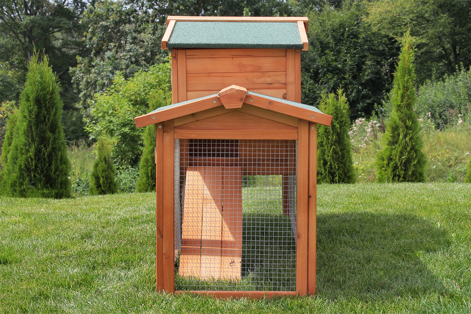 MyAnimal Hasenstall MH-03 Doppelstockhaus mit Garten, Freilauf, abnehmbares Dach, verzinkter Draht (Braun 2.0)
