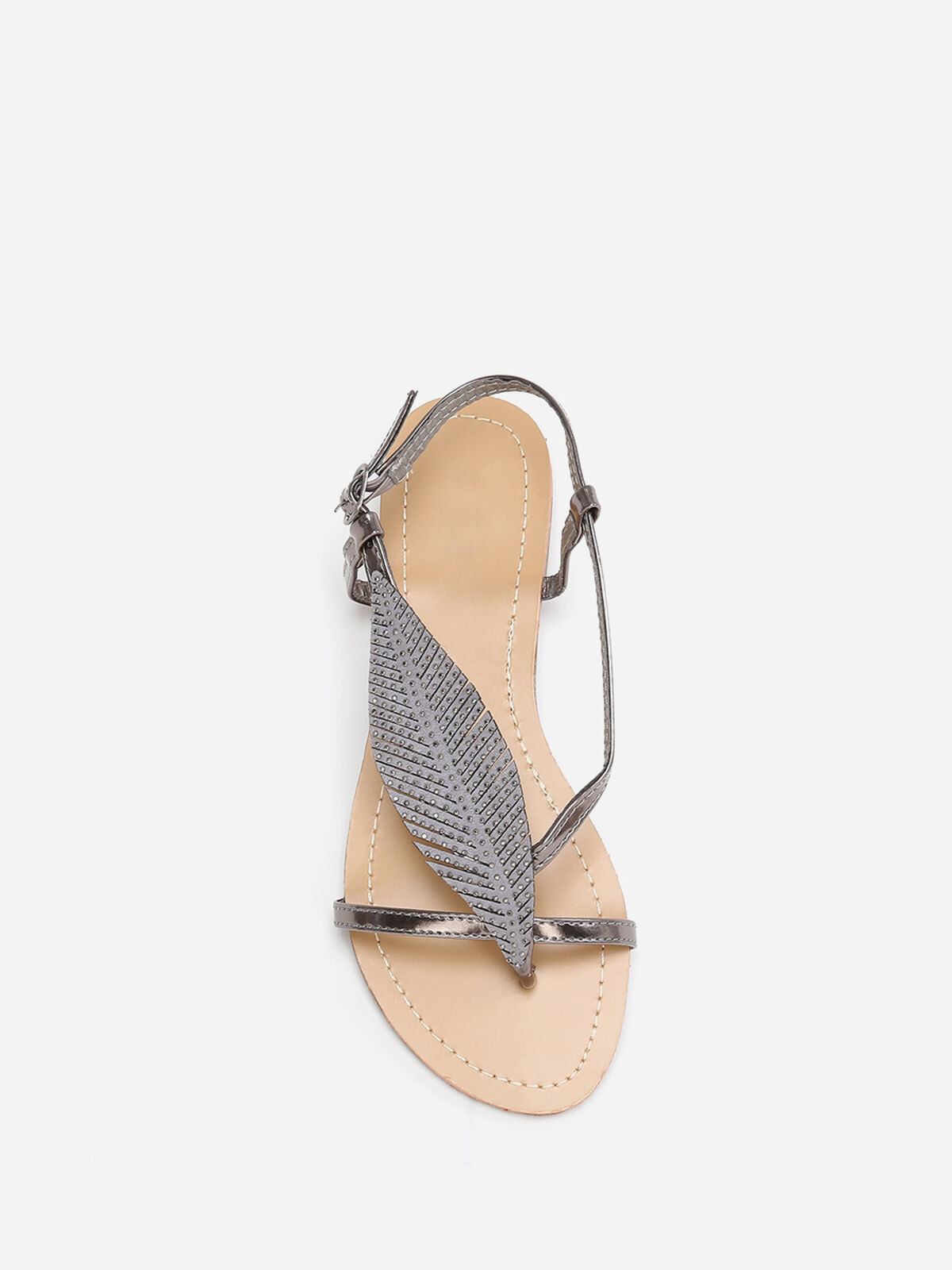 Nu-pieds métallisé à feuille en strass- Gris