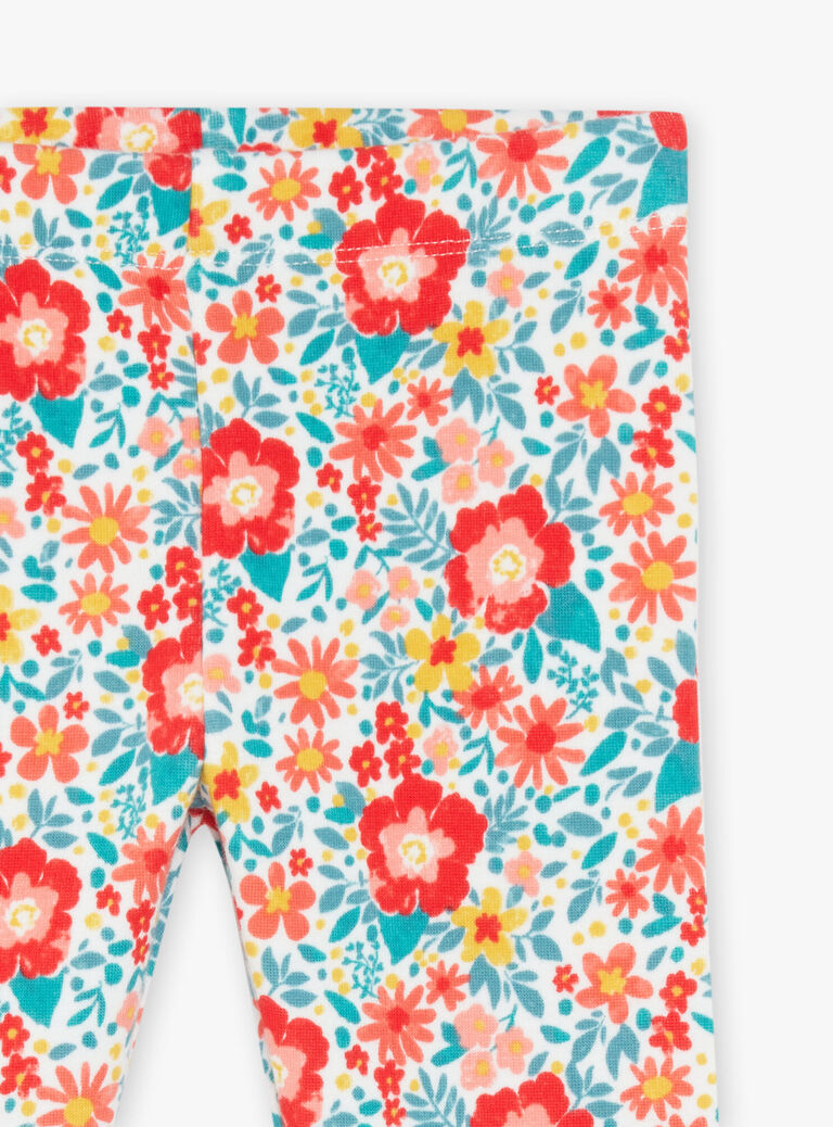 Legging écru à fleurs