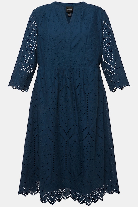 Midikleid, Lochspitze, Tunika-Ausschnitt, 3/4-Arm