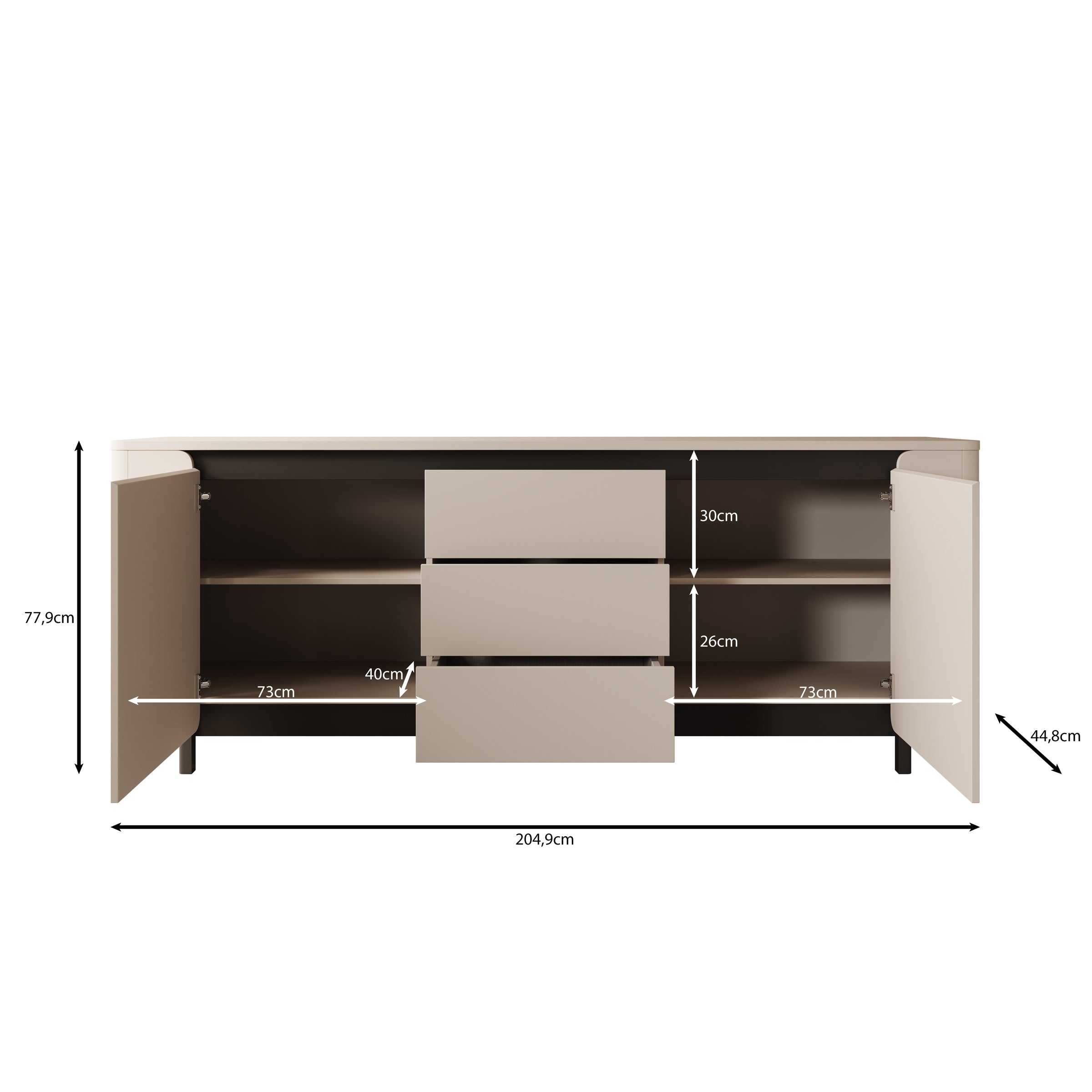 Vexon - Dressoir met lades - Beige/Zwart - 205x45x78 cm