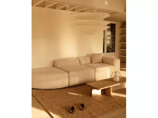 Canapé 5/6 places 3 modules avec courbe à gauche en bouclé beige