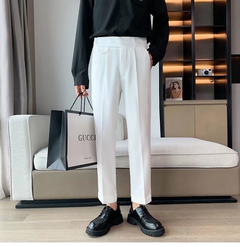 Cowpow - Mid Rise Plain Straight Leg Dress Pants